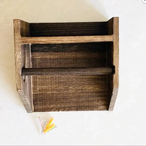 Rustic Wood Wall Mount Toilet Paper Holder with Phone Storage Shelf, NWOT - Picture 2 of 9